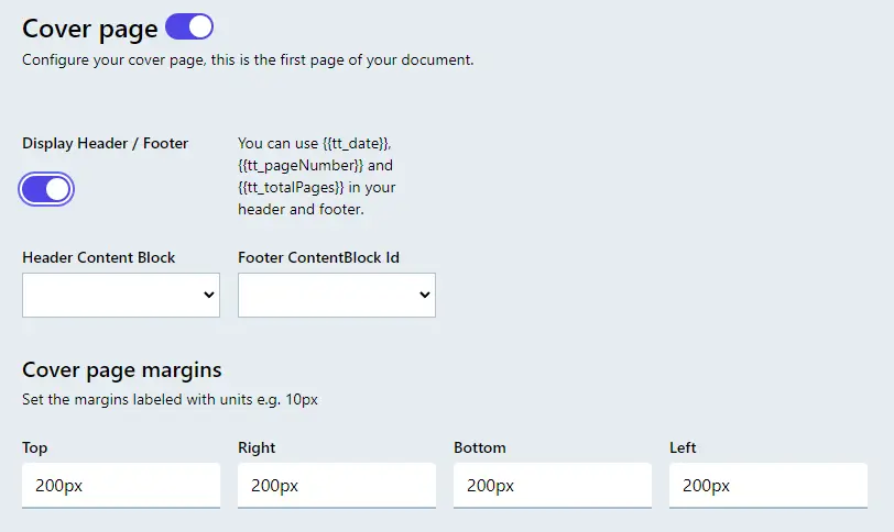 New cover-page settings